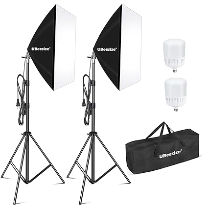 UBeesize Softbox Photography Lighting Kit, 27 x 20 Continuous Lighting Kit with 2pcs 40W E27 Socket 6500K Bulbs, Professional Photo Studio Lighting for Video Recording, Portrait Shooting