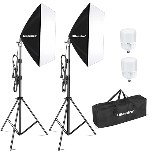 UBeesize Softbox Photography Lighting Kit, 27β x 20β Continuous Lighting Kit with 2pcs 40W E27 Socket 6500K Bulbs, Professional Photo Studio Lighting for Video Recording, Portrait Shooting - Rectangular Softbox+Daylight Bulb