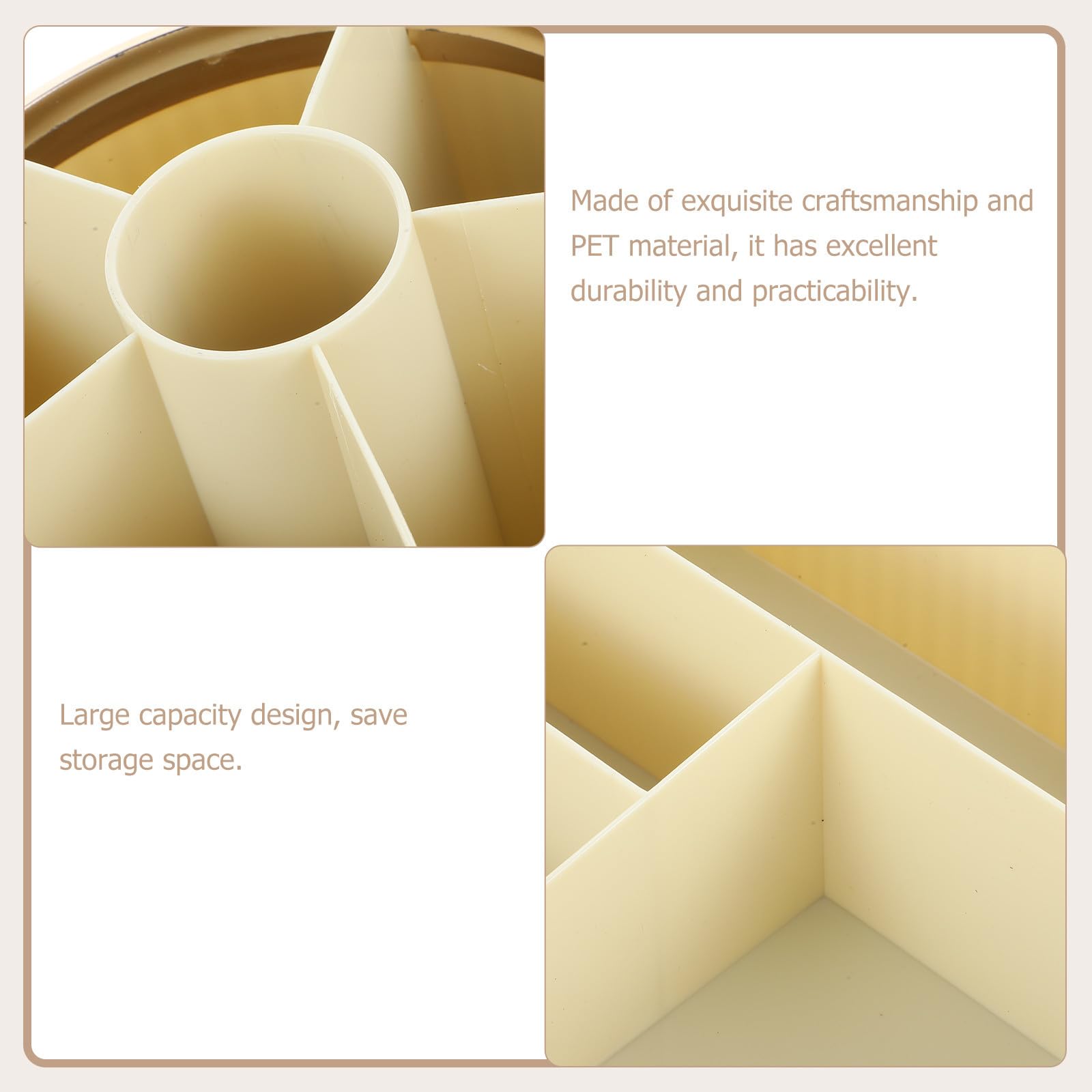 Organizzatore Trucco Rotante da Tavolo in Pet Beige, Grande Capacità, Contenitore Cosmetico per Camere da Letto e Bagni, per Accessori Ordinati