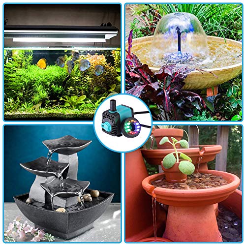 Kedsum 130Gph Submersible Pump (600L/H,10W), Ultra Quiet Water Pump With 12 Led Colorful Lights, Fountain Pump With 3Ft High Lift, 2 Nozzles For Fish Tank, Pond, Aquarium, Statuary, Hydroponics #TOP5