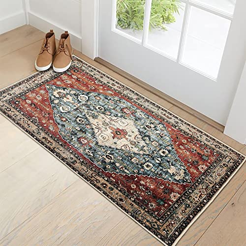 Aizhu Boho Kitchen Runner Rug - 2' X 4.3', Non Slip Thin Entryway Rug Indoor Doormat Persian Area Rug Washable Tribal Distressed Accent Throw Low Pile Rug Front Floor Carpet For Entrance Bedrooms #TOP2