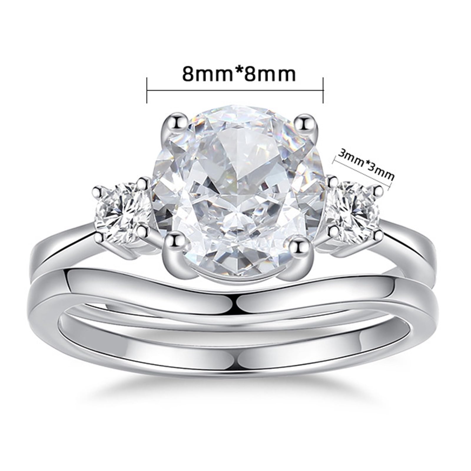 Anillos de boda de oro auténtico Moissanite, anillo de compromiso de oro blanco, 2 unidades, anillo de mujer, oro de 2 quilates, moissanite, apilable, anillo para mujer