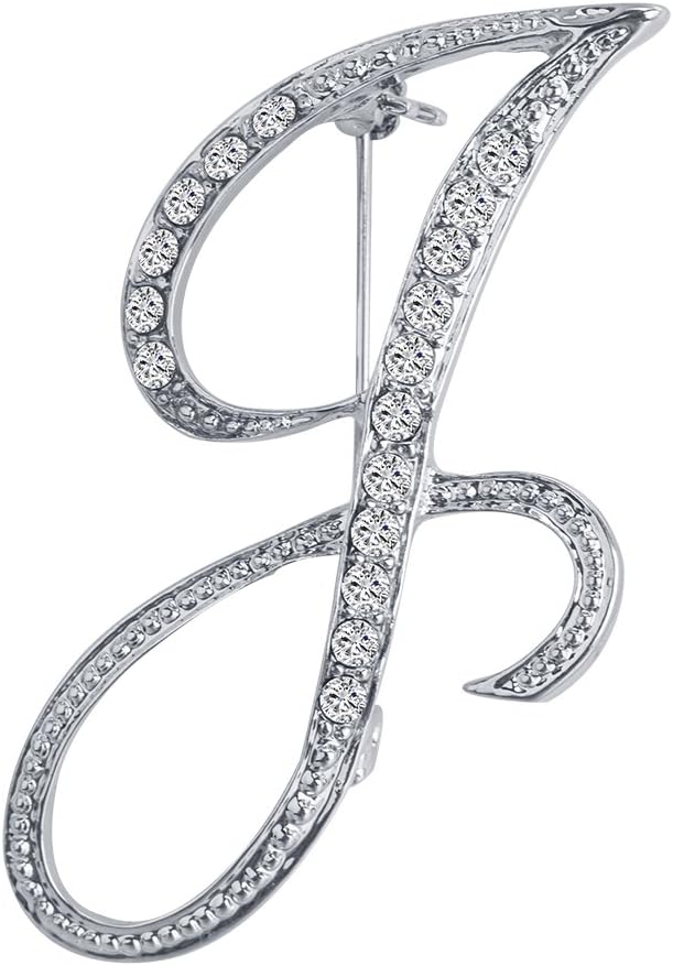 A-Z 26 Letters Pins Brooches Silver Plated Metal Broaches Pins-Clear Crystal Initial Breastpin