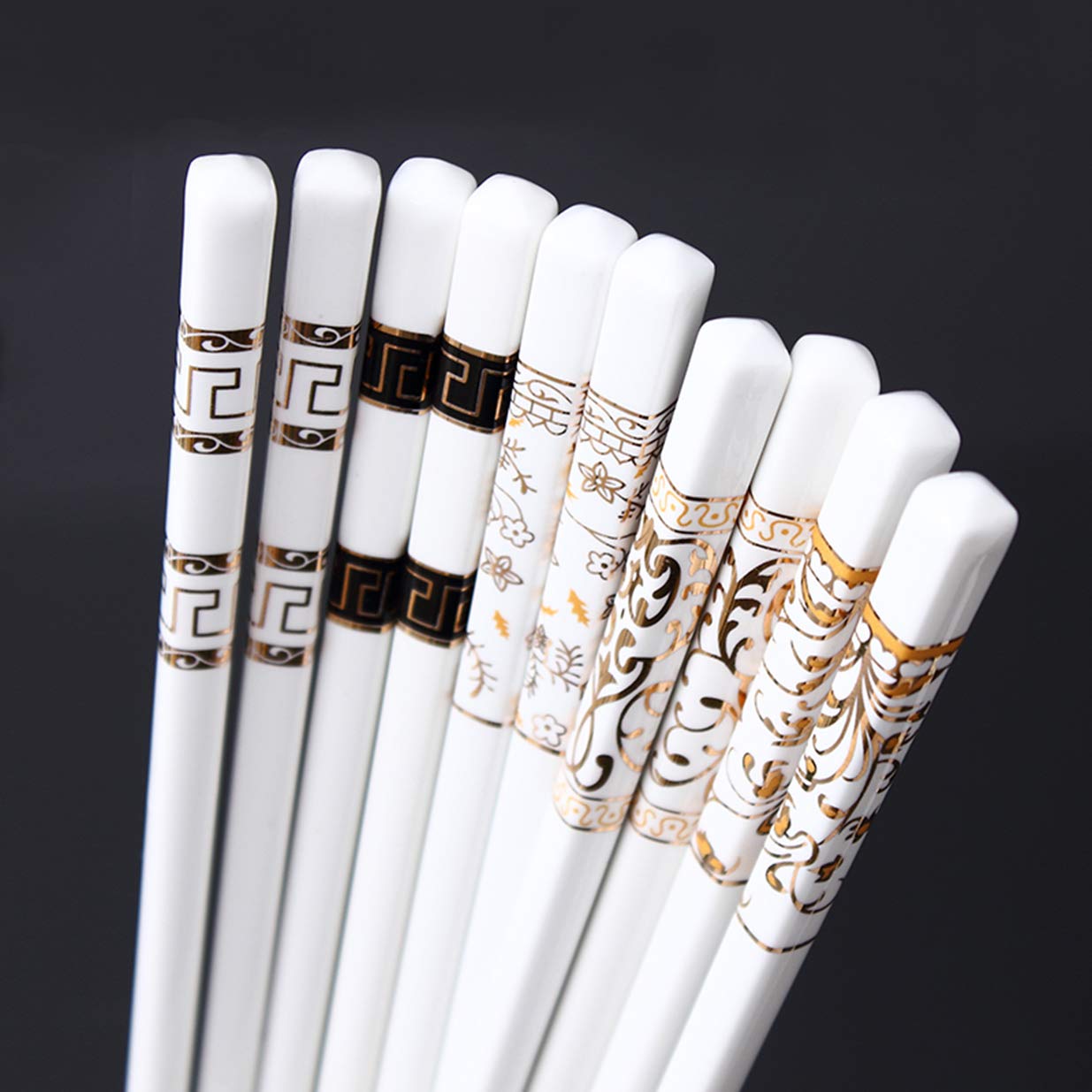 Baguettes Chinoises en Porcelaine et céramique, Faites à la Main (Pivoine) – Lot de 5 Baguettes réutilisables et lavables au Lave-Vaisselle – 24,5 cm/9,5 Pouces E (C)