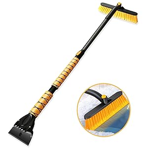 Jkapy 44 Inch Ice Scraper Snow Brush and Ice Scraper for Car Windshield,Extendable Snow Scraper and Brush with Comfortable Foam Grip for Truck Vehicle Automobile Snow Removal