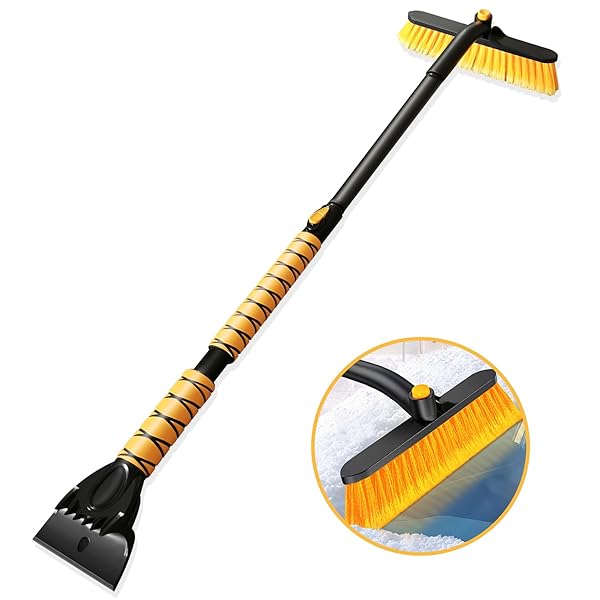 Jkapy 44 Inch Ice Scraper Snow Brush and Ice Scraper for Car Windshield,Extendable Snow Scraper and Brush with Comfortable Foam Grip for Truck Vehicle Automobile Snow Removal