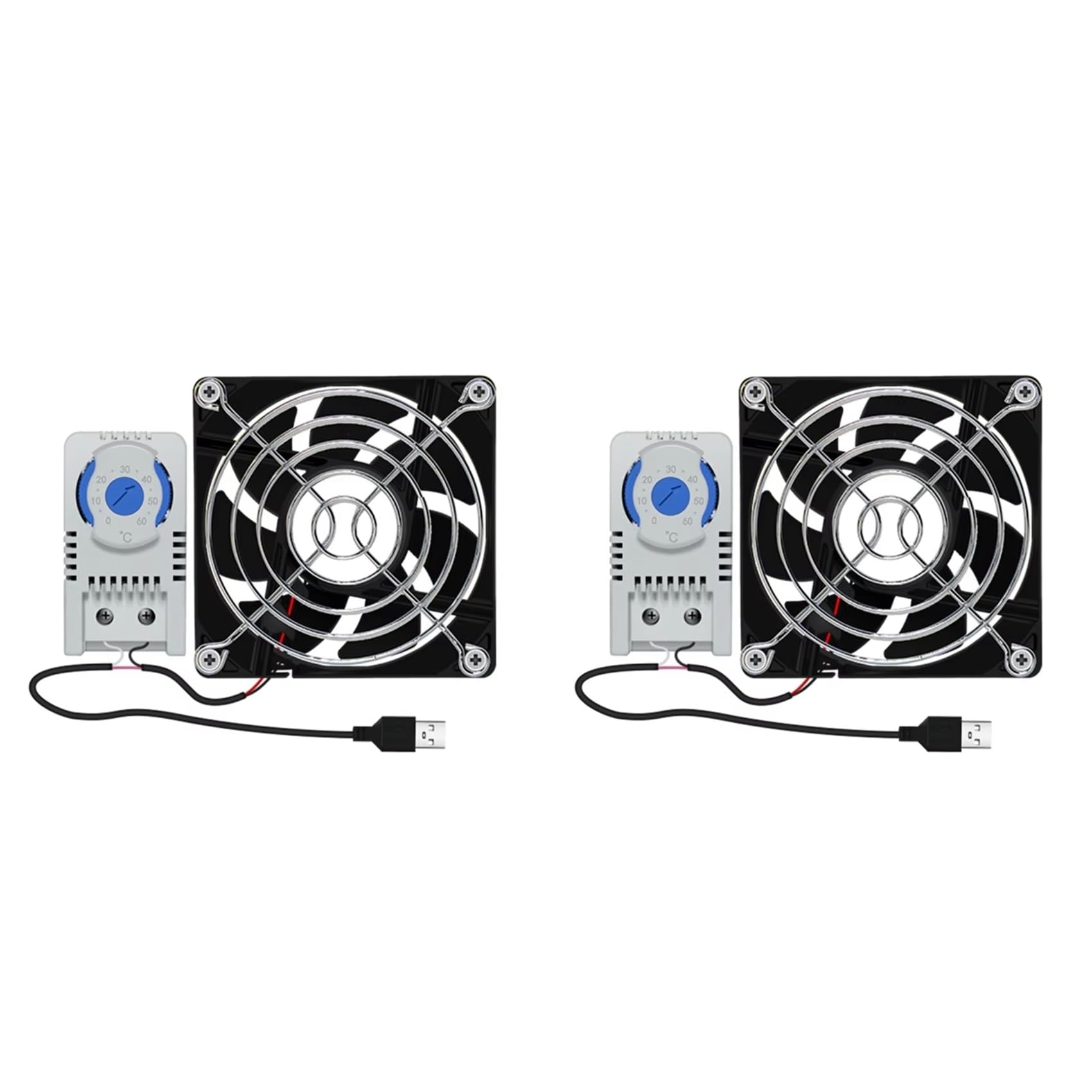 Hndhbfgrt 2X USB Cabinet 80mm Fan Quiet Cooling Fan System with 0-60â„ƒ Temperature Control for Home Theater Cabinets Computer