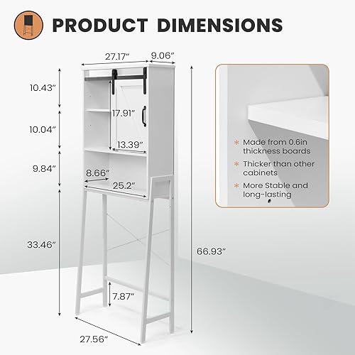 Miniatura 10 de Crestlive Products Gabinete de almacenamiento sobre el inodoro, organizador de baño de madera con estantes ajustables y puerta corrediza de granero,