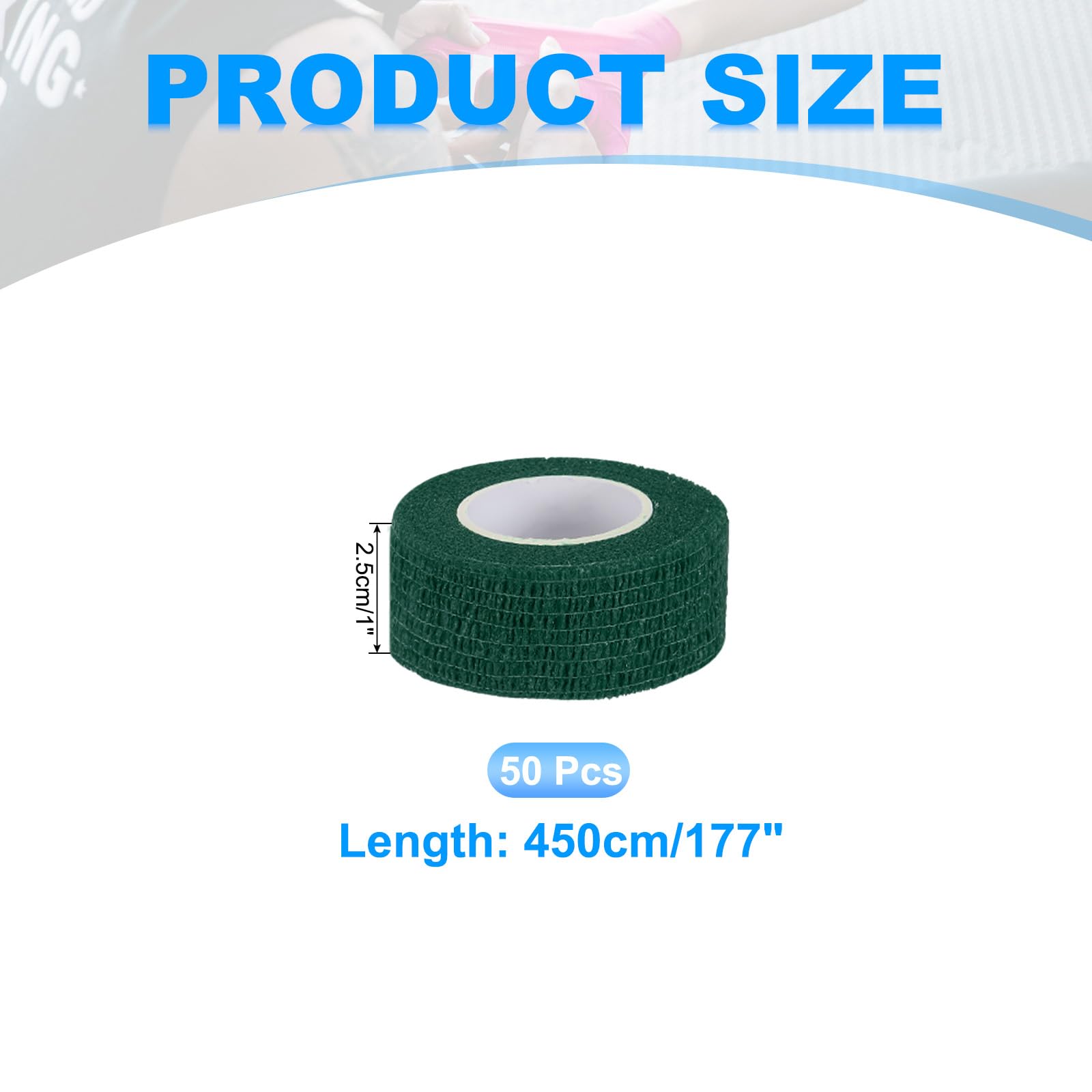 PATIKIL Benda Autoadesiva 177" X 1", 50 Pezzi Benda Elastica Autoaderente Traspirante Per Sport Stretch Polso Caviglia Nastro Atletico Esterno, Verde Scuro