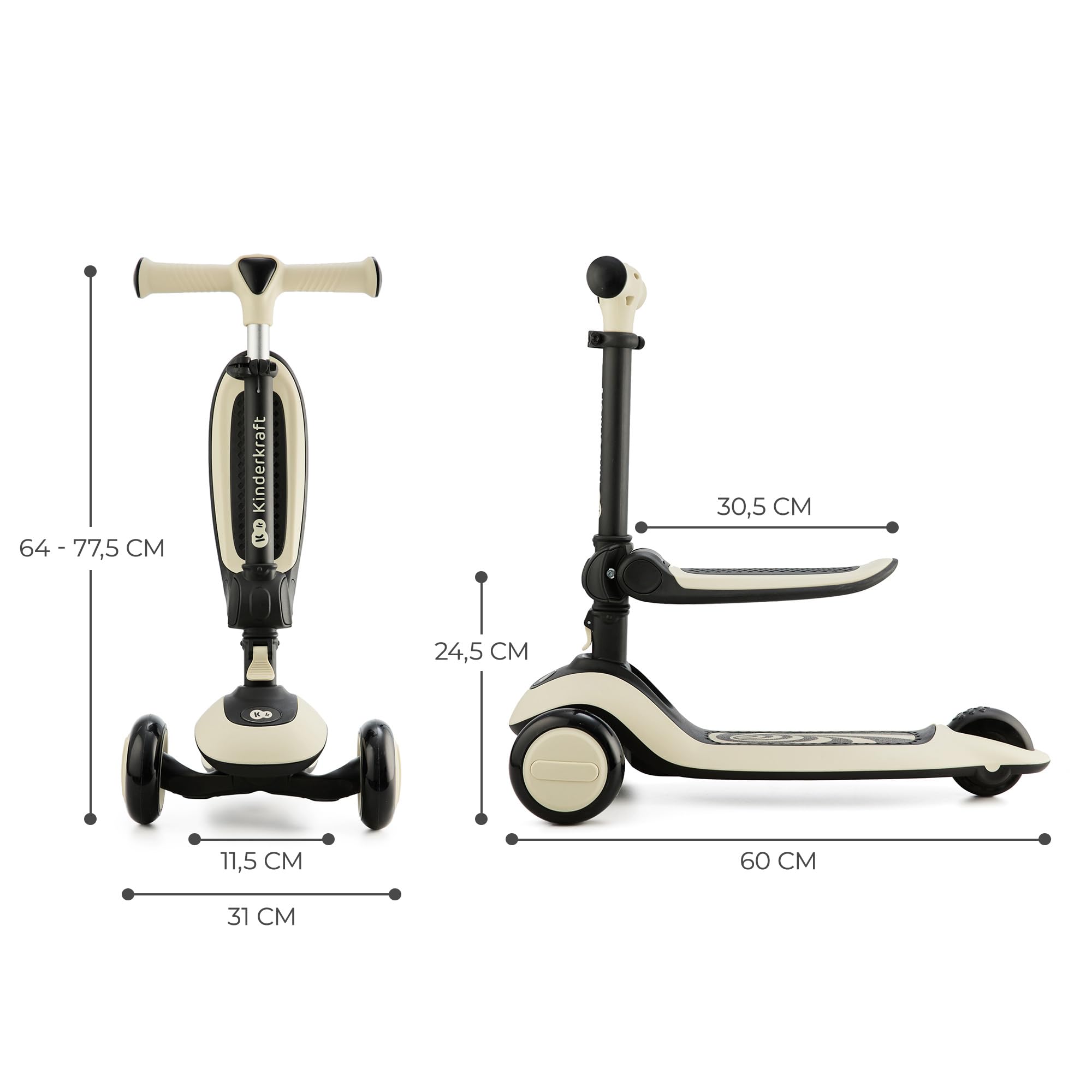 Kinderkraft Halley, Patinete 2 en 1, para Niños, Ajustable, Draisienne, Triciclo, Multifuncional, Bici, 3 Ruedas, LED, De 2 años hasta 50 Kilos, Blanco