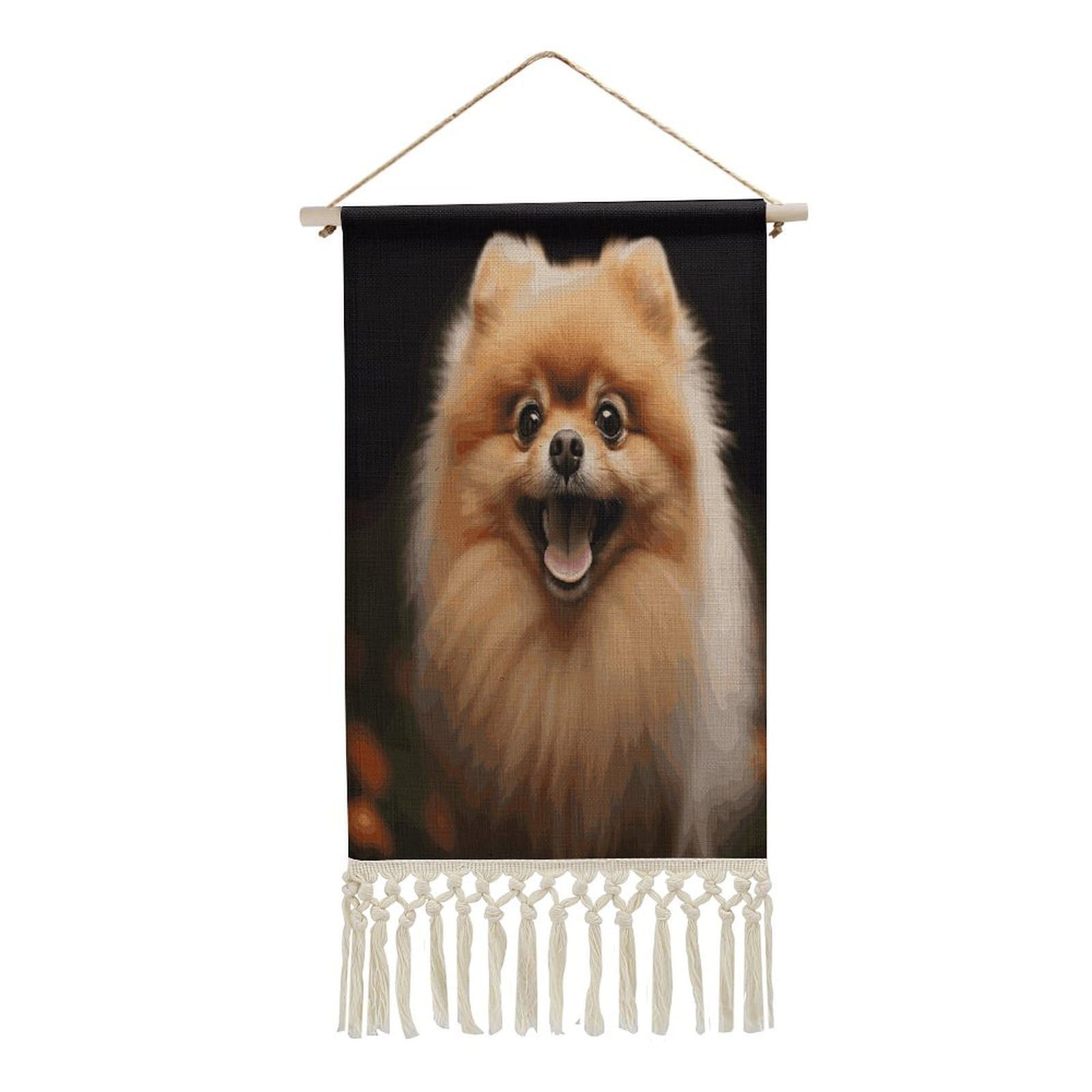 FekiLoot Pomeranian Wall Art Print Decor Art Tapestry with Tassel Cotton Linen Hanging Poster Vintage Aesthetic Wall Art Poster Rustic Wall Art Decor for Home Bedroom Living Room Office