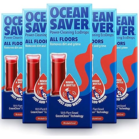 OceanSaver All Purpose Floor Cleaner, Rhubarb Eco Drop Refill, Eco Friendly Cleaning Product for Removing Spills and Stains, Rhubarb Coral Scented Concentrated Cleaning Drop, Just Add Water - 5 Pack Cover