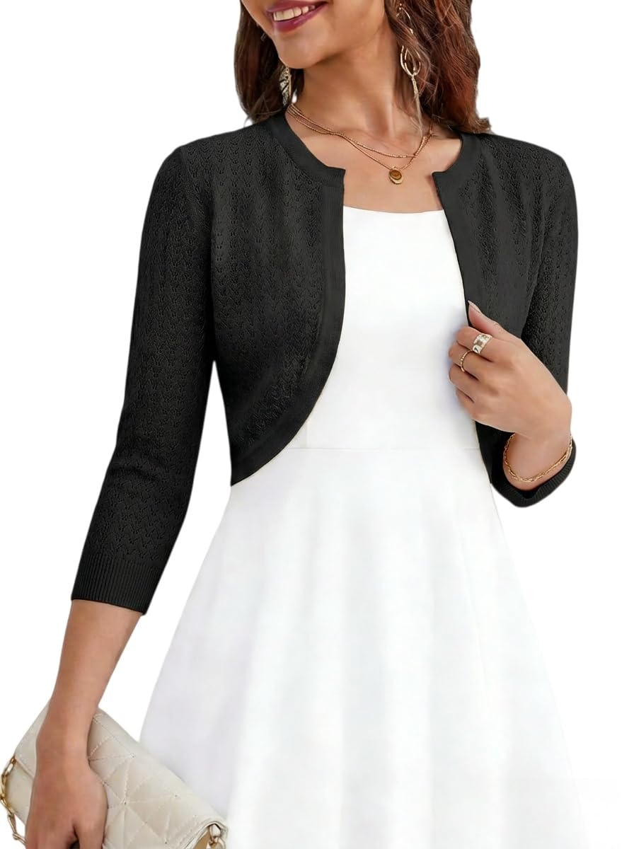 MIKPAIL Women's Bolero Shrugs Cropped Cardigan Merino Wool Sweaters Open Front Sweaters Lightweight Shrugs for Dresses