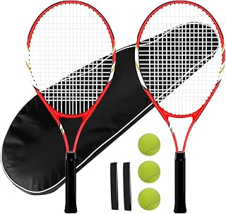 Layway Tennis Rackets 2 Player Beginner Set - 27 Inch Pre-Strung Lightweight Racquets with Balls, Grips & Bag for Adults Women Men