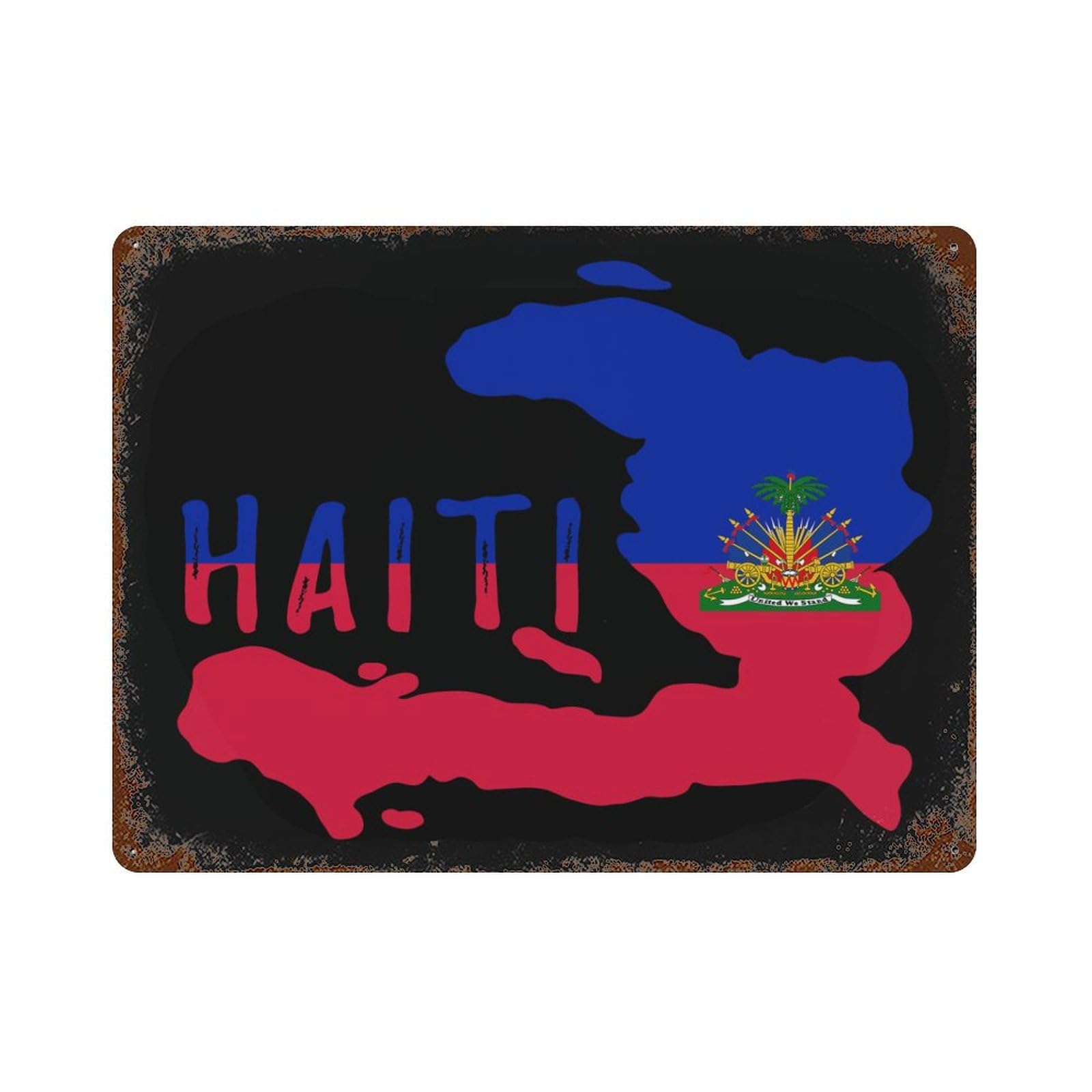 KWQDOZF Haitian Haiti Flag (2) Theme Metal Tin Sign,Vintage Iron Hanging Plate Horizontal with Rust Poster Wall Decor 12x16inch