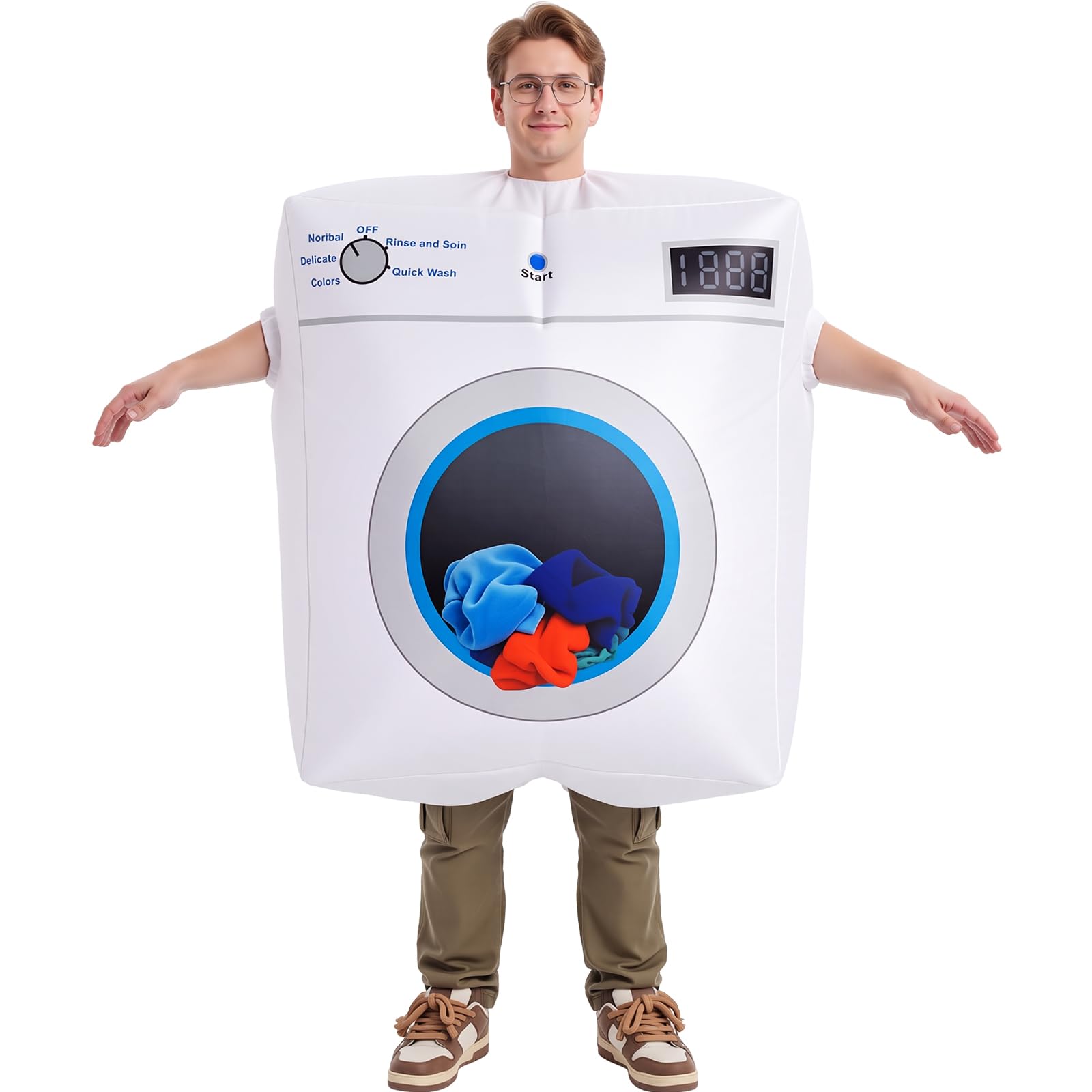 Janmercy Halloween Inflatable Washing Machine Costume for Adult Funny Halloween Inflatable Machine Costumes for Men Women Blow up Outfit Gift for Holiday Party Cosplay Suit