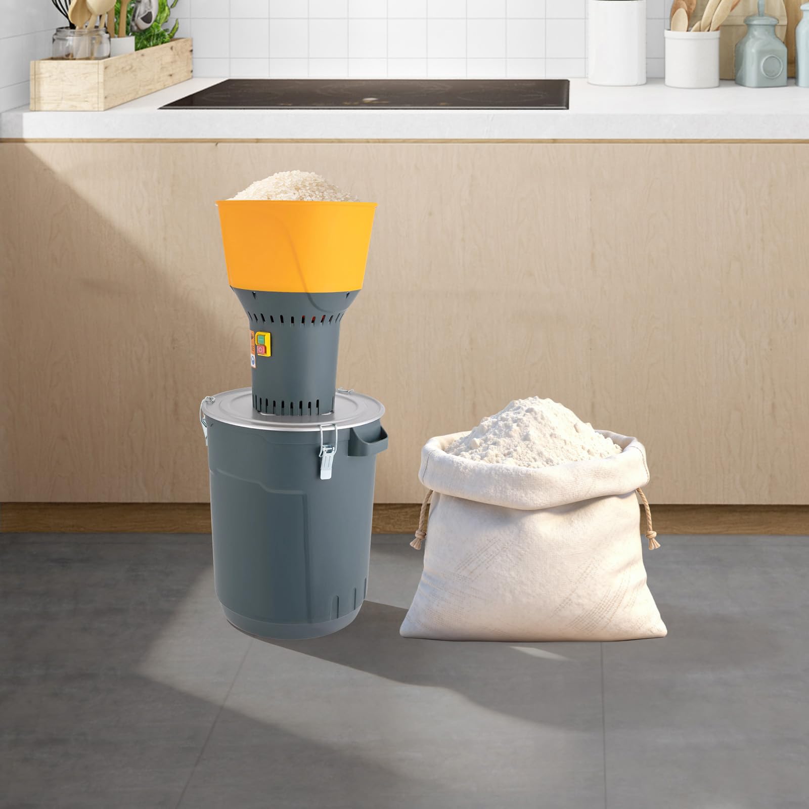 Molinillo eléctrico de cereales de 1300 W, con capacidad de 400 kg/h, cuchillas de acero inoxidable, 5 coladores (2-8 mm), potente motor de núcleo de cobre, para trigo, maíz, arroz, avena, especias