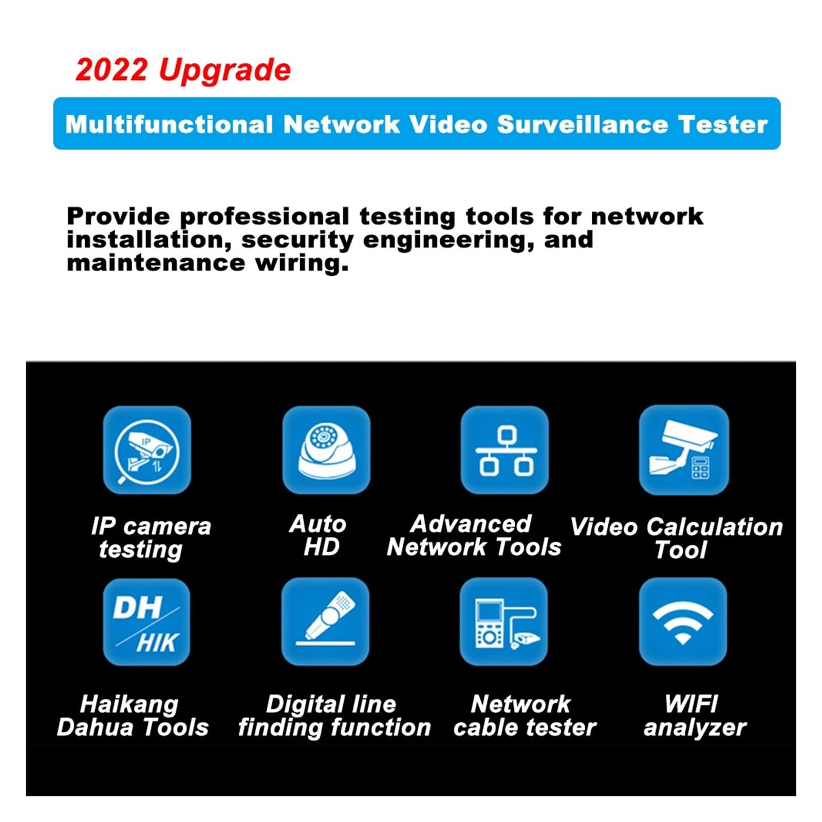 Monitor testowy CCTV, Tester Wideo Wi-Fi, Tester CCTV IP/Tester IPC 4-calowy Ekran Dotykowy Z Obsługą CVBS Test Kamery Analogowej AHD/CVI/TVI Ze Znacznikiem Kabla(IPC-1910 Plus)