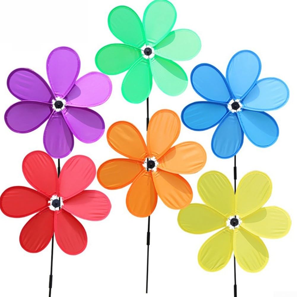 Kivivaka Moulin à vent rotatif en forme de fleur de 28 cm, tige en fibre de verre, décoration de fête de jardin