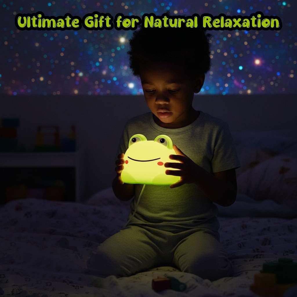Veilleuse grenouille mignonne avec bruit blanc - 4 sons apaisants et 8 modes d'éclairage, minuterie d'arrêt automatique, rechargeable par USB, aide au sommeil portable pour enfants, adultes, crèches
