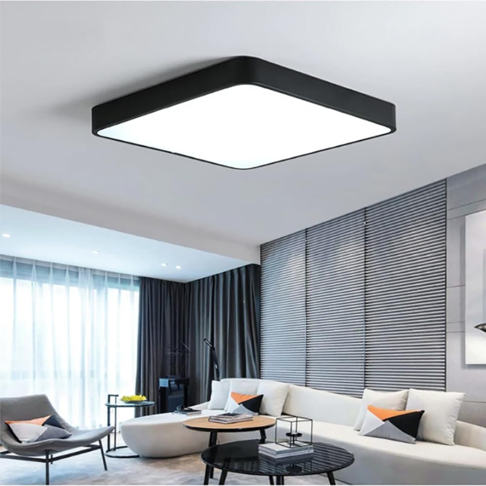 Nowoczesna kwadratowa lampa sufitowa LED 61 cm (24 cale), możliwość ściemniania, 64 W, czarna, do salonu lub sypialni.