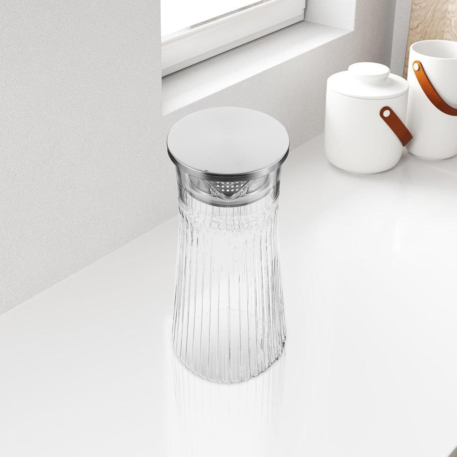 Acrylic Beverage Pitcher with Lid and Handle 50 Oz for Office
