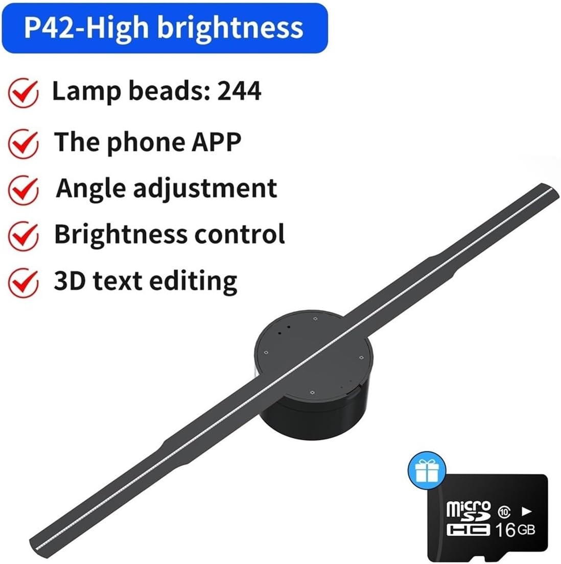 3D Hologram Fan, 16.3“ 3D Hologram Fan Advertising Projector 224 LED Beads Easily Control Floating Art Decorative For Chrismas Halloween Streets Malls P42-High Brightness for Bar,Casino,Party