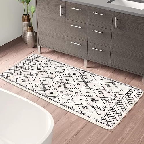 Miniatura 6 de Uphome Alfombra de baño de 18 x 47 pulgadas de largo, estilo bohemio, antideslizante, marroquí, mejorada, color negro, alfombra de baño de