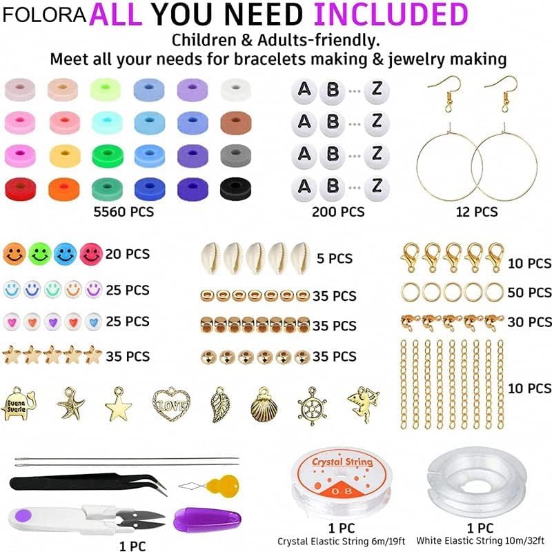 Miniatura 3 de FOLORA - 6000 cuentas de arcilla para hacer pulseras, kit de dijes de arcilla polimérica para pulseras, collares, kit de fabricación de joyas,