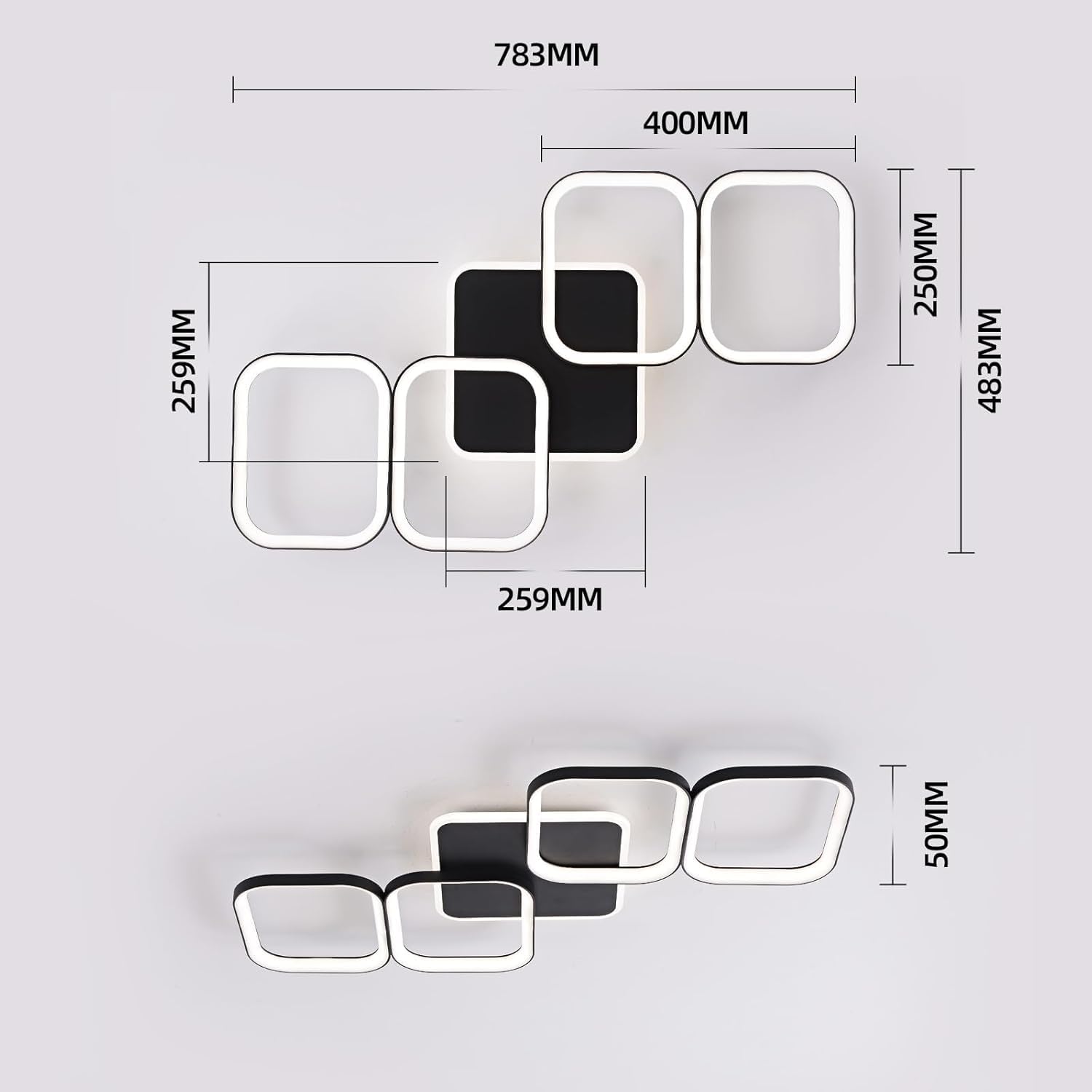 ANTENLICHT LED Deckenleuchte Wohnzimmer 50W 5600LM mit Fernbedienung Stufenlos Dimmbar 2700-6500K, Wohnzimmerlampe mit Memory-Funktion aus Metall für Schlafzimmer Esszimmer Flur Kinderzimmer, Schwarz