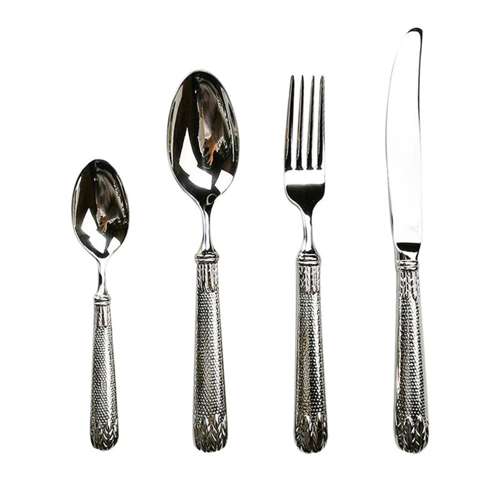 Juego de cubiertos acero inoxidable 4 piezas, vajilla con cuchara, cuchillo for carne, estilo occidental patrón orejas trigo