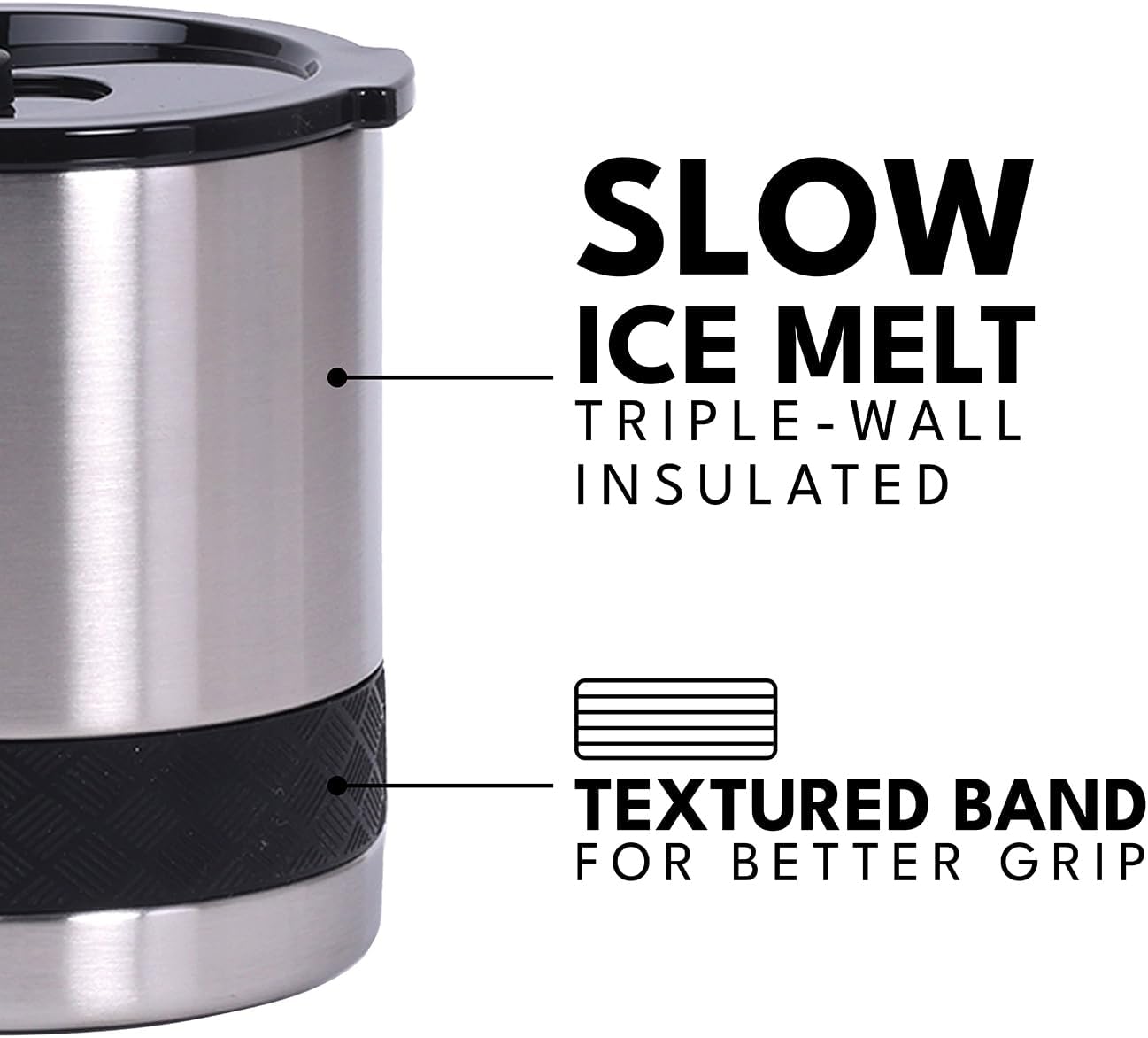 Elemental Recess Lowball Tumbler, 10oz Triple Wall Stainless Steel Cup with Non-Shattered Tritan Lid, Insulated Whiskey Glass, Insulated Coffee Tumbler Mug for Hot & Cold Drinks - Brushed Steel - Image 6