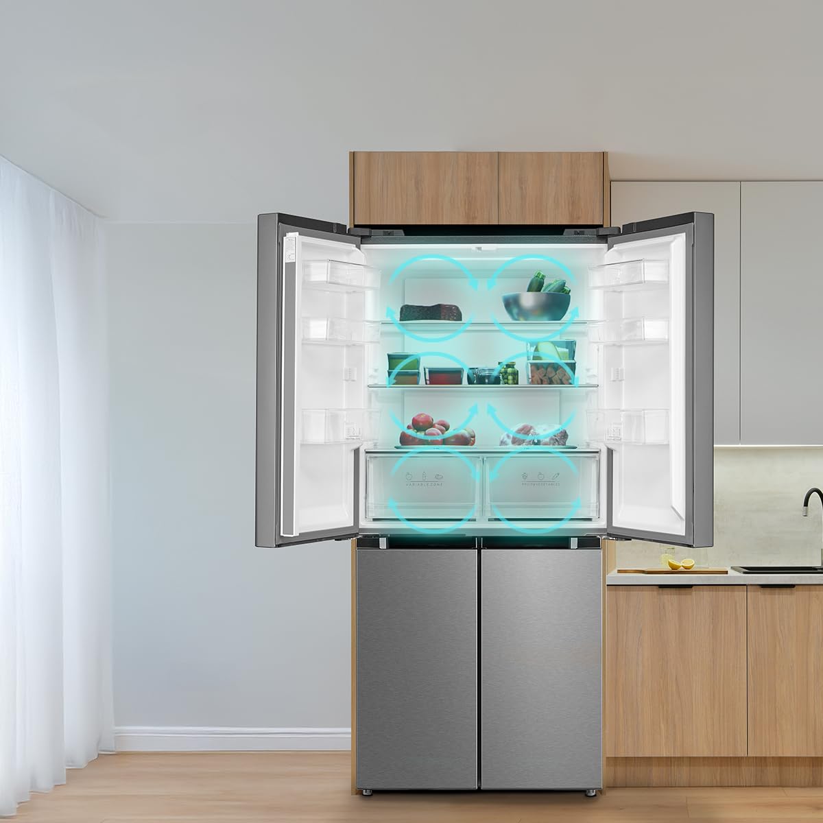 Cecotec Réfrigérateur 4 Portes Total No Frost de 474L Bolero CoolMarket 4D 474 Dark E. 177,5cm de Hauteur, 83,3 cm de Largeur, Classe E, Ultra Silencieux, Compresseur Inverter Plus, Inox Noir