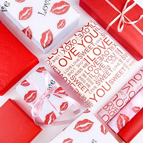 MIAHART 60 Sheets Gift Wrapping Tissue Paper Assorted 50 * 35cm Valentine's Day Tissue Paper Bulk 3 Designs Art Paper for Valentine's Day, Wedding, DIY Crafts, Wrapping Accessory, Gift Decorations