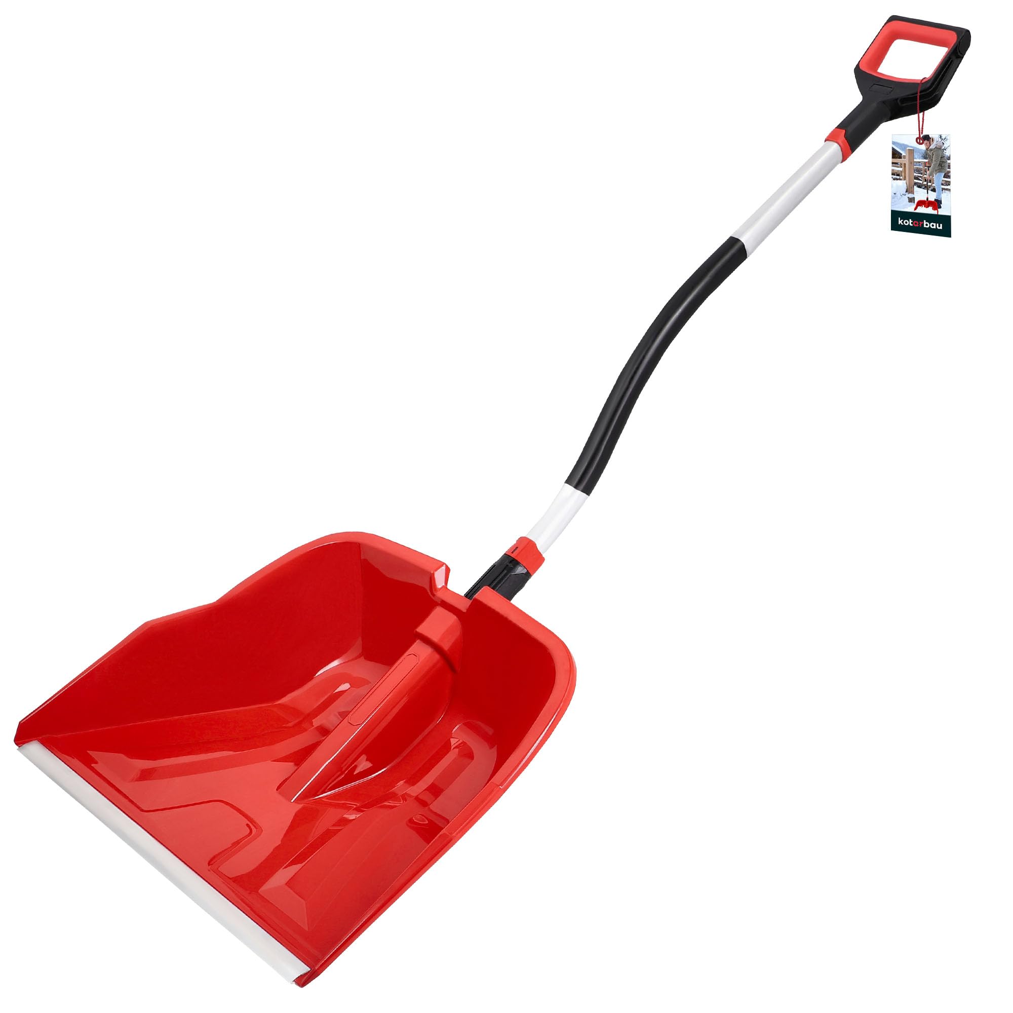 KOTARBAU® Pala da neve in plastica, 40 x 50 cm, con manico ergonomico, 144 cm, colore rosso, con attacco in alluminio, per la neve