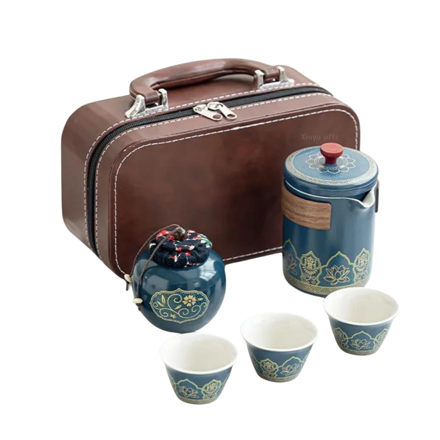Japanese Portable Travel Tea Set Ceramic Teapot 3 Cups Carrying Case