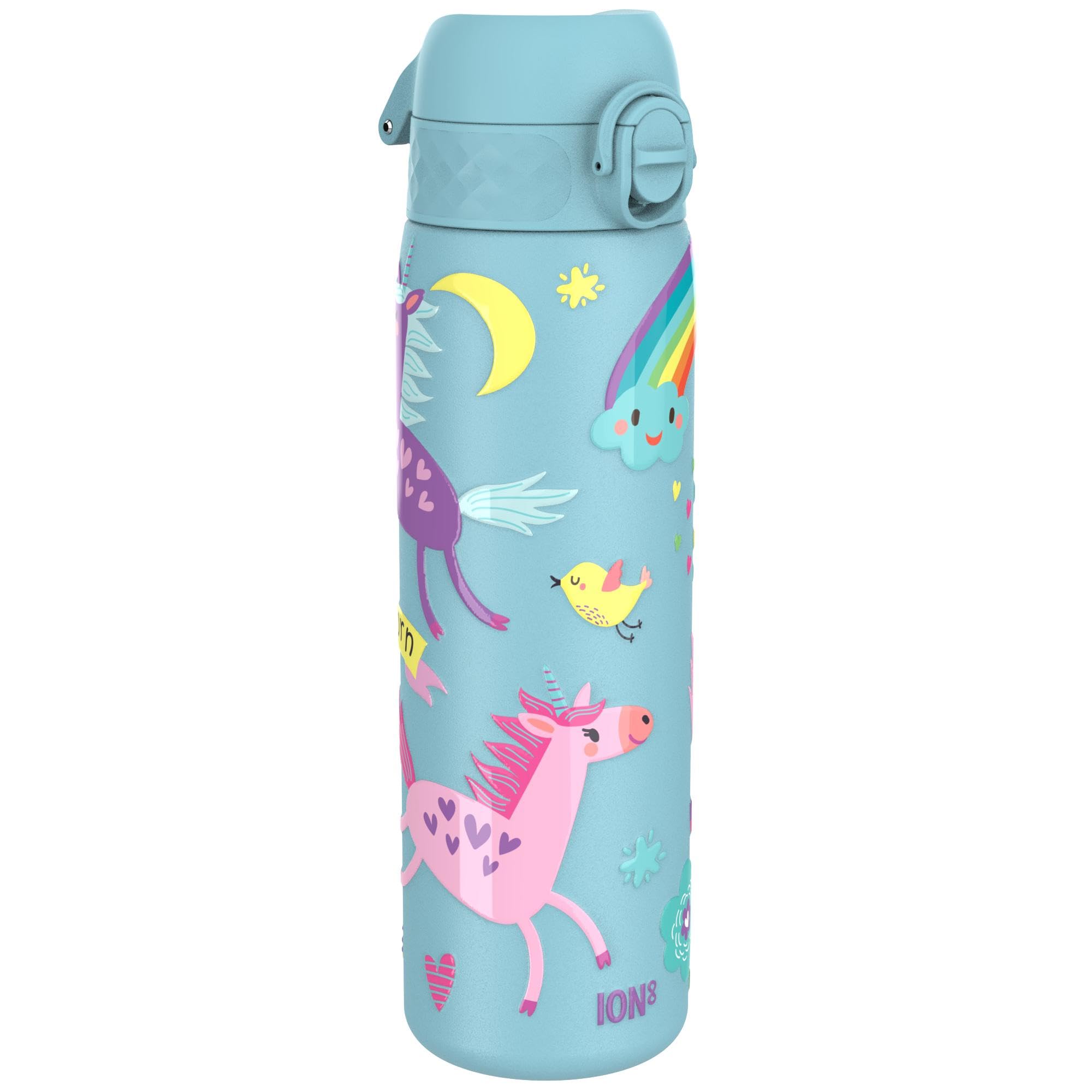 Ion8 Vacuum Insulated Steel Water Bottle, 500 ml/17 oz, Leak Proof, Easy to Open, Secure Lock, Dishwasher Safe, Fits Cup Holders, Carry Handle, Scratch Resistant, Metal Water Bottle, Unicorns