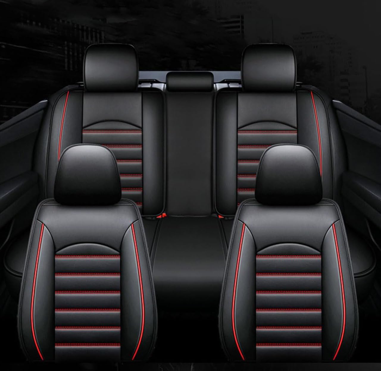Auto Set Coprisedili per Jeep Compass 2018-2025,Pelle Set Completo Fodere Anteriori e Posteriori Copri Sedili Protezioni Accessori,Black And Red