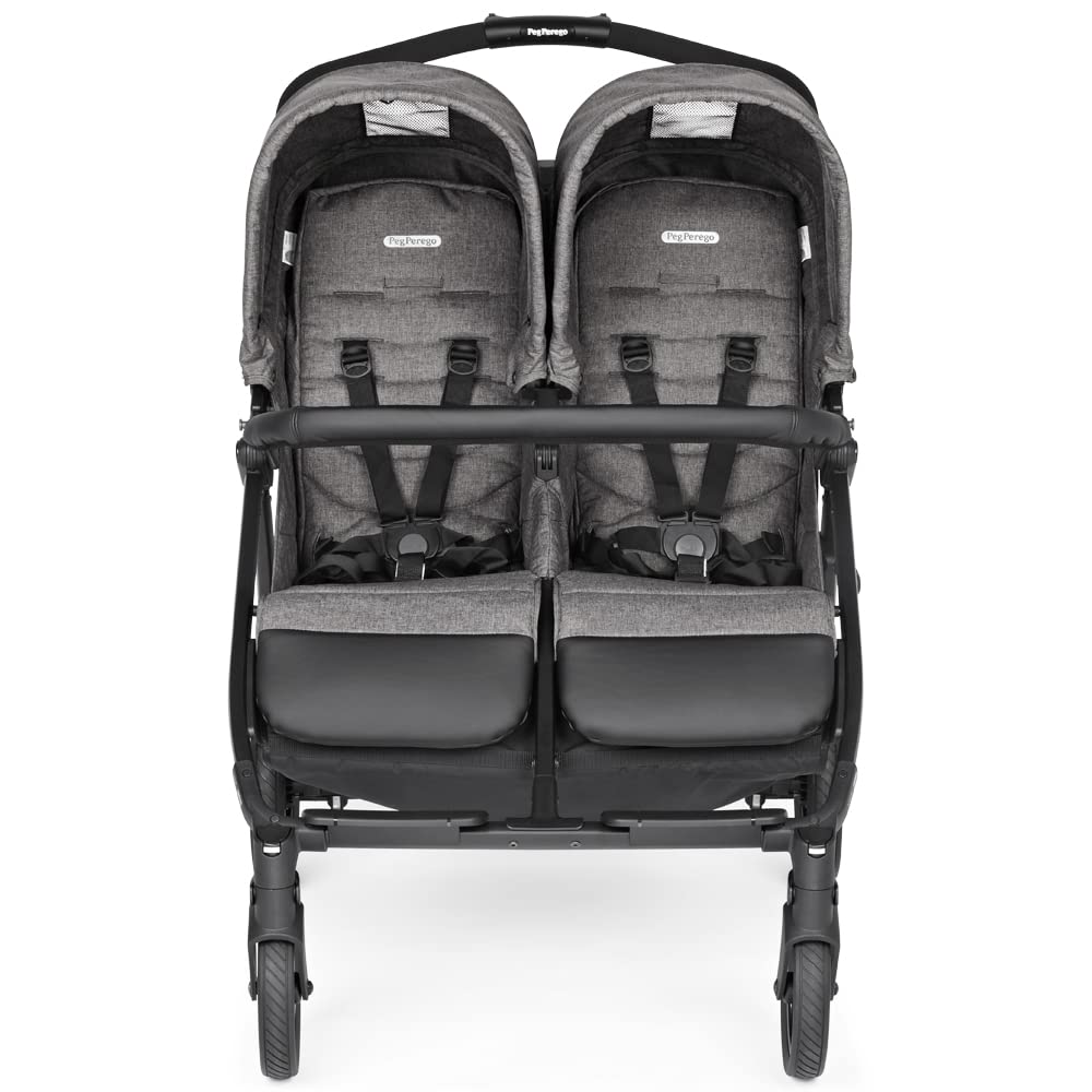 Peg Perego Book For Two Zwillingskinderwagen ab Geburt, Travel System, kompakter Verschluss, weiche Räder, Quarz