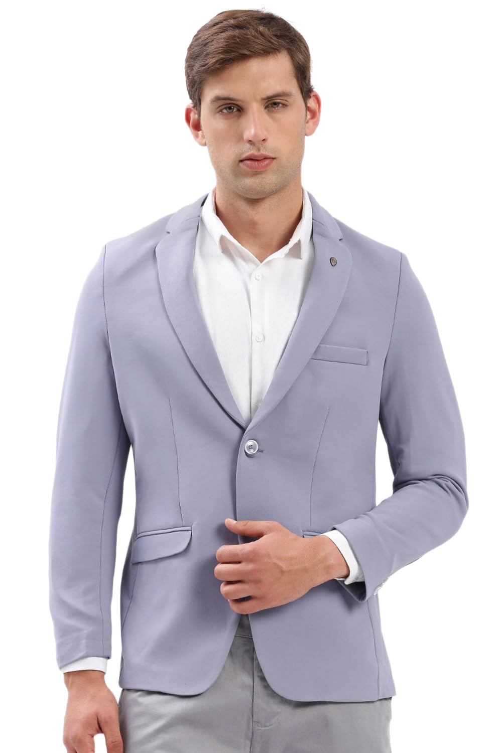 showoffff Men's Notched Lapel Solid Lavender Single-Breasted Blazer-EX-3011_Lavender-picture-18