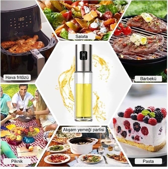 Sprey Yağdanlık Cam Şişe Yağ Püskürtücü 100 ml Paslanmaz Çelik BPA İçermez
