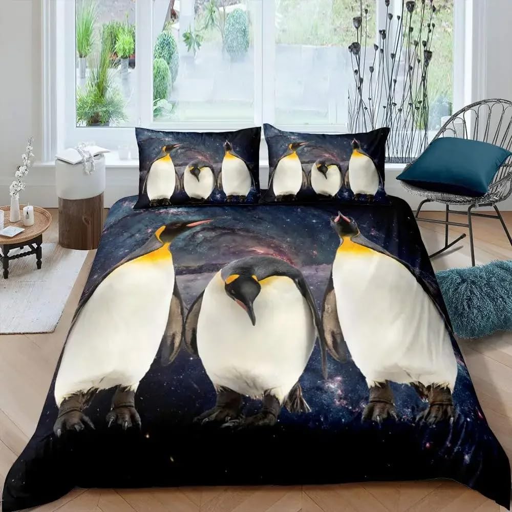QBIDCSX Bedding Double Bed Set Penguin Ultra Soft Hypoallergenic Double Duvet Cover Set Include 1 Quilt Cover with Zipper Closure + 1pillowcases 50x75 cm