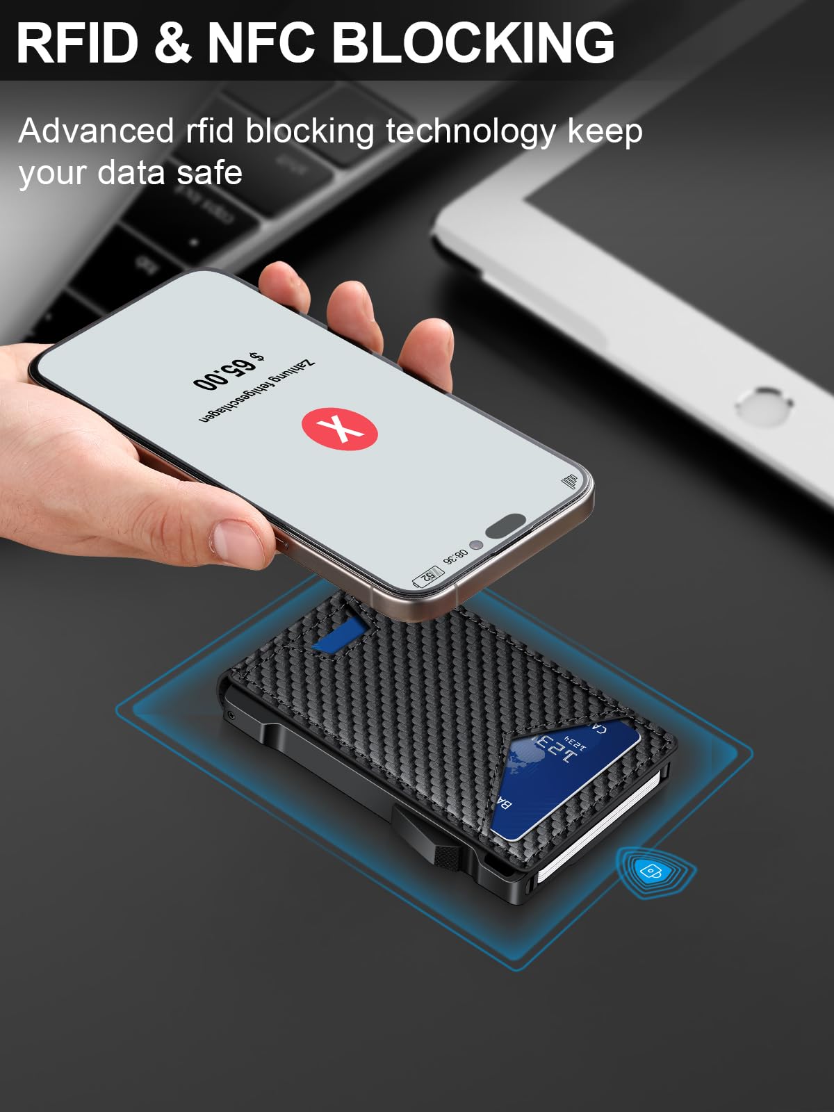 Wallet for Men RFID Wallet with 2 ID Windows & Money Clip, Slim Pop Up Card Holder for 10-12 Cards, Bifold Minimalist Smart Wallet for Front Pocket, Compact Metal Credit Card Holder, Gifts for Men