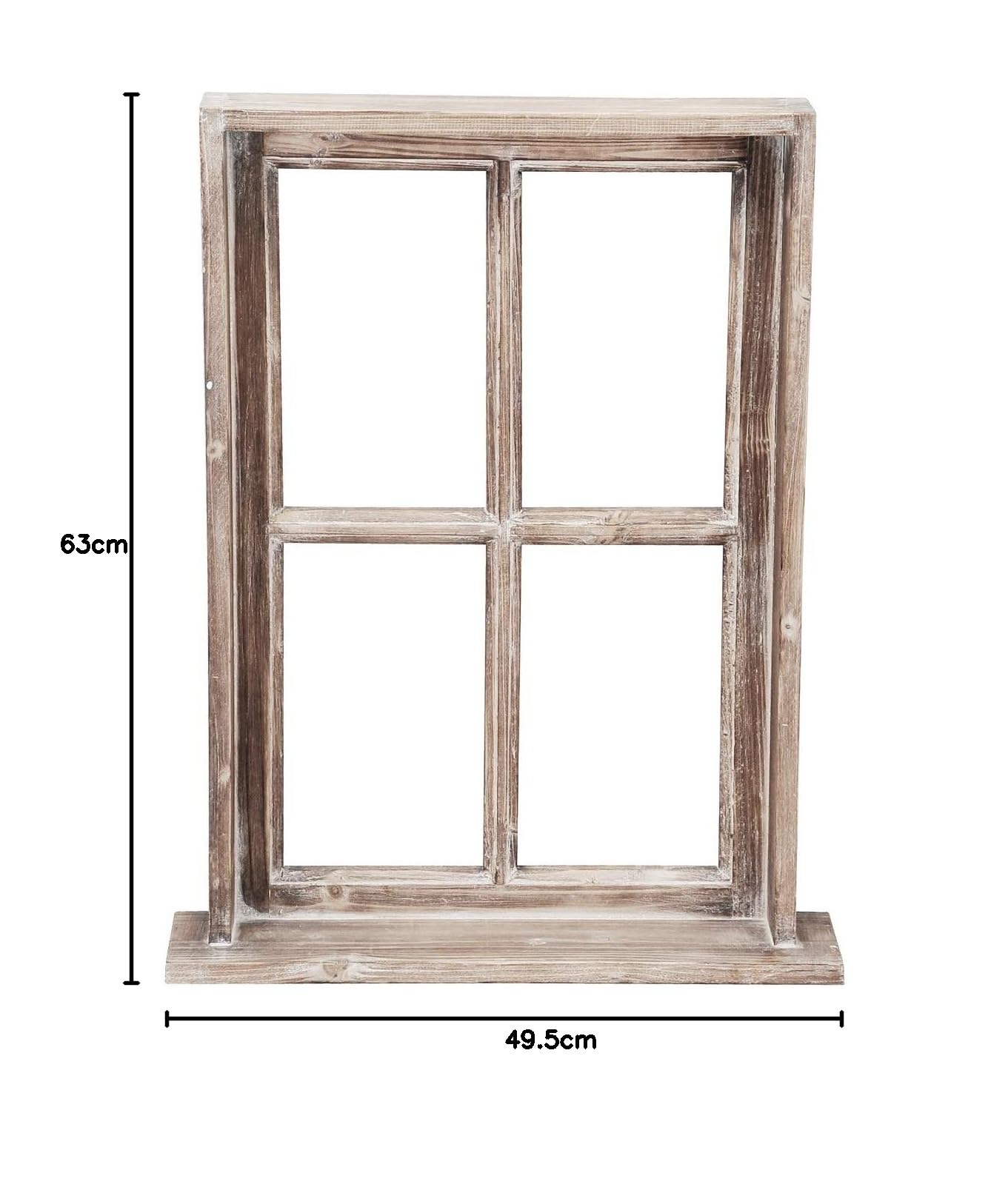 Posiwio Ventana decorativa con marco y estante de madera en estilo rústico marrón con aspecto chic envejecido