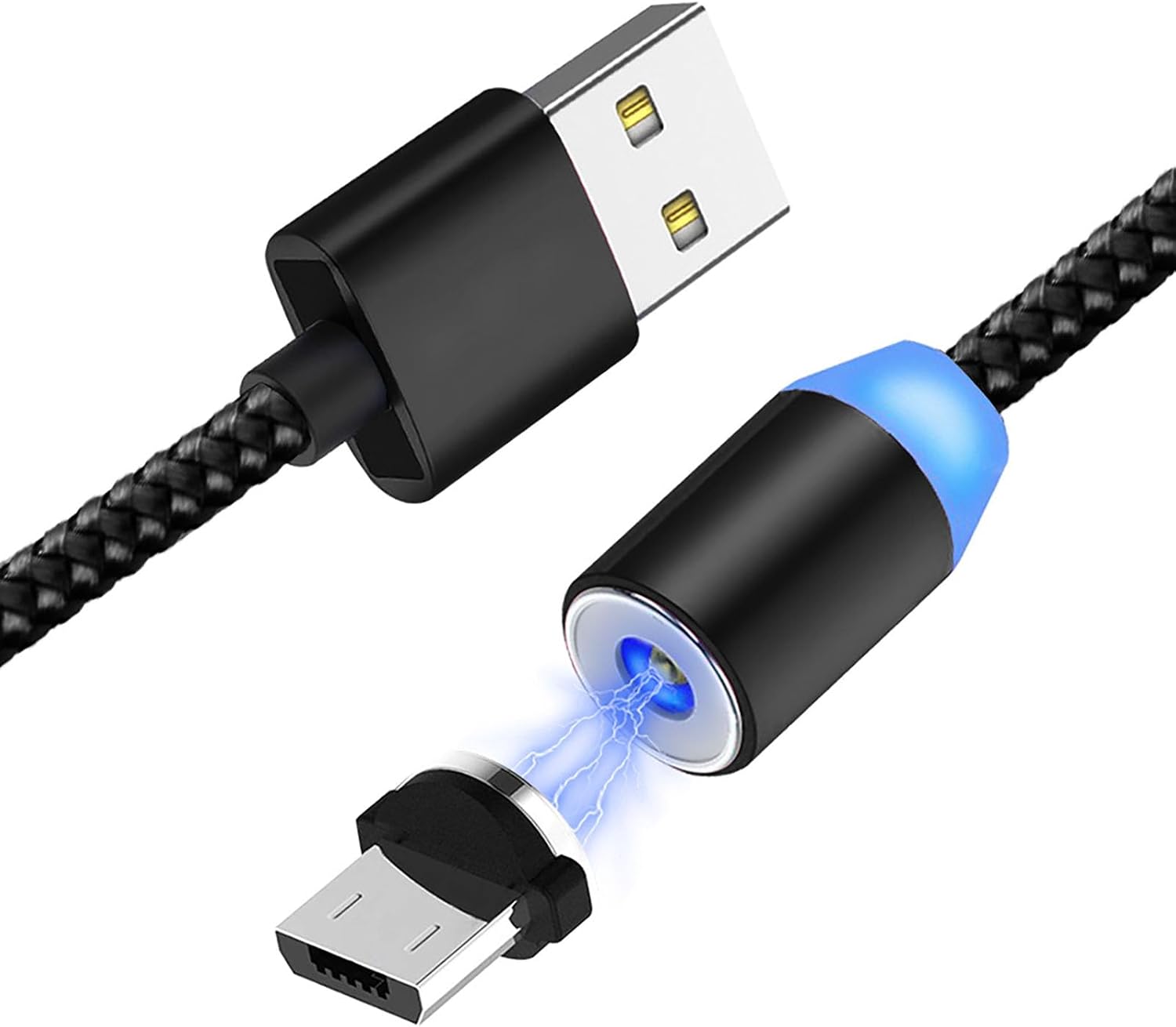 Magnetic Charging Cable, Micro USB Type, 360 Degree Magnetic Absorption Data Line, Includes LED Light, Fast Charging, One Hand Operation, Dustproof, Removable, Lightweight, Small, Compatible with All