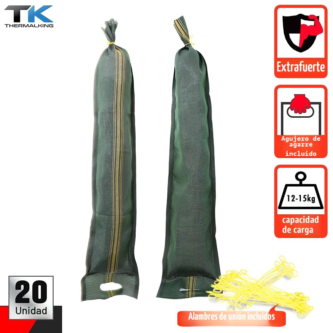 20 Sacos de arena contra inundaciones vacíos – Saco para las puertas de los sótanos – Bolsas con asa (25 x 100 cm)