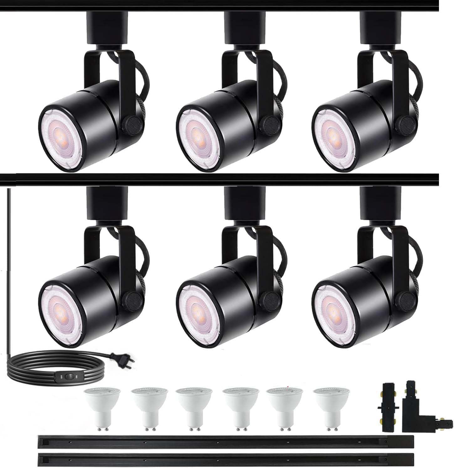 Track Lights, GU10 Adjustable Track Lighting 6 Lamps, Modern 4000K LED Light Bar System, Wall/Kitchen Ceiling Track Kit
