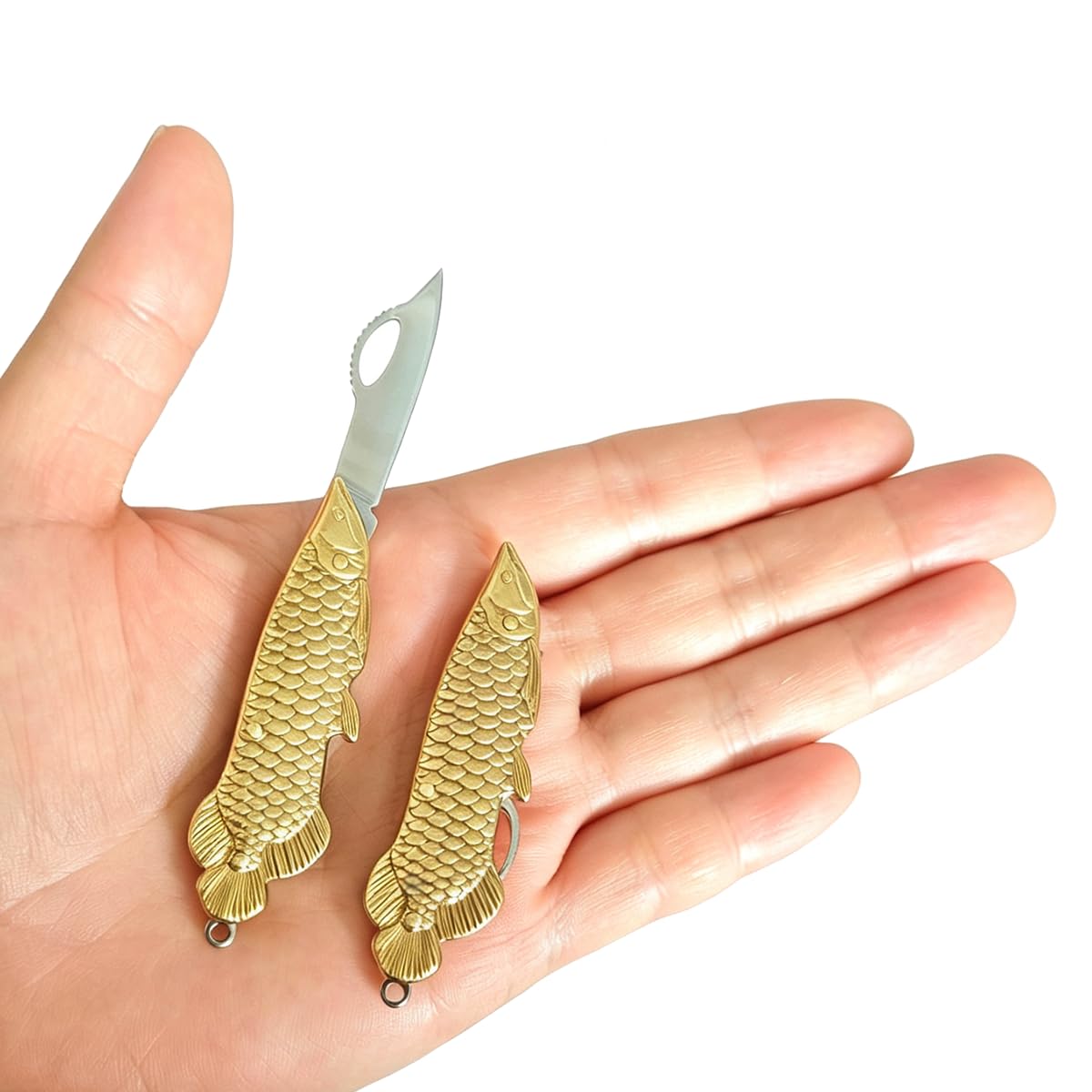 Stainless Steel Portable EDC Mini Folding Pocket Knife Small Keychain Knife Tiny Box Cutter Tools (Fish)