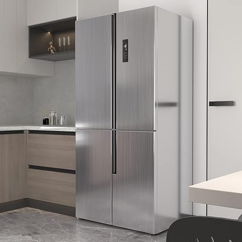 Miniatura 7 de XRUIBZI Papel tapiz de acero inoxidable plateado cepillado de 35.4 x 196 pulgadas, papel de contacto para despegar y pegar, papel tapiz metálico