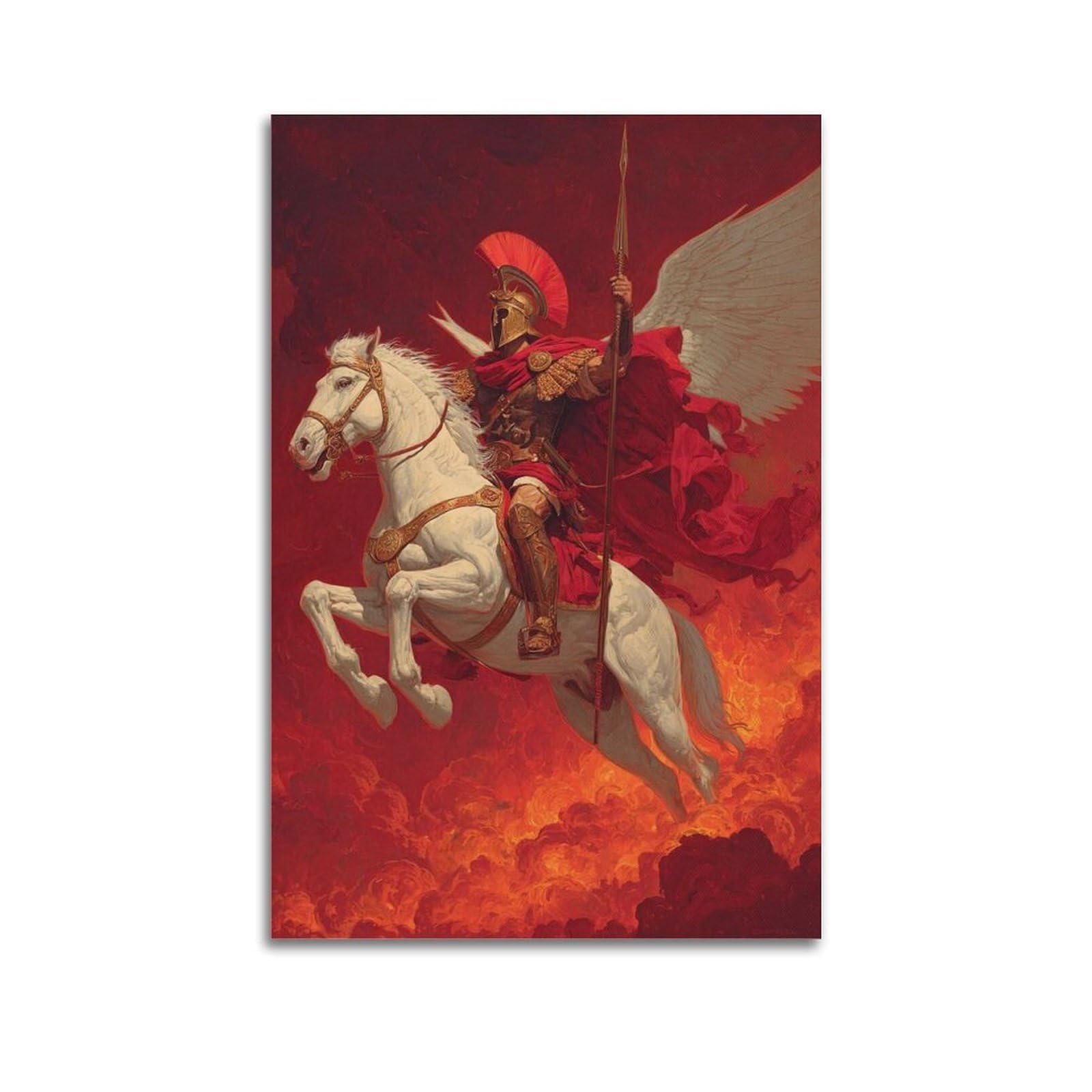XKUGA Greek Warrior Ancient Spartan Cavalry Poster Flaming Spear Modern Decorative Canvas Prints - Ideal Wall Art for Family, Man Cave, Game Room, Boys & Girls Bedroom 20x30inch(50x75cm)